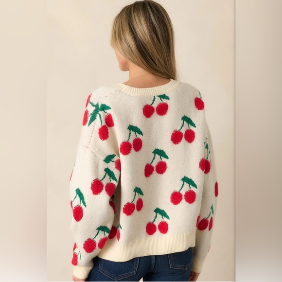 NWT &Merci “Sweet As Can Be” Ivory Cherry Print Sweater in size small - Picture 3 of 16